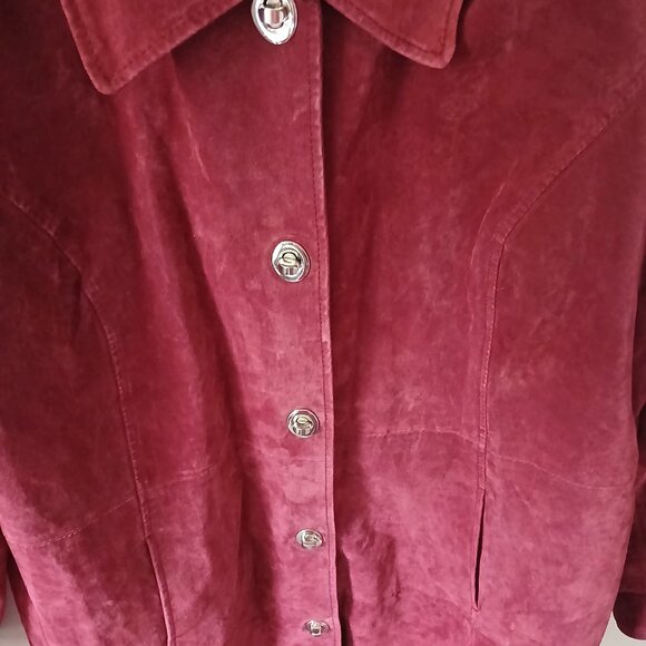 Dennis Basso Women's Size XL 100% Leather Suede Turnkey Jacket Lined Wine Red - Picture 9 of 16